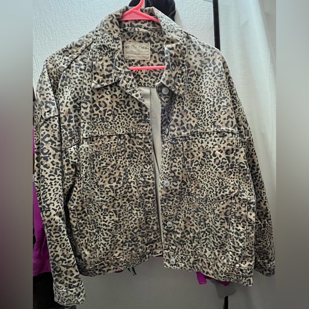 Free People Leopard Denim Jacket